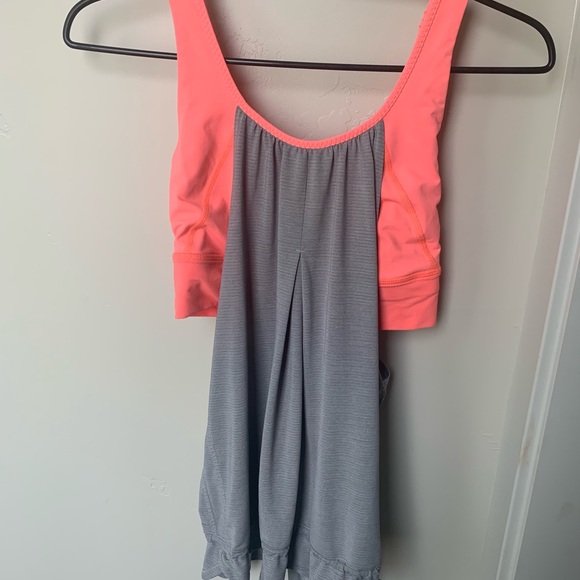 Lululemon Run Times Tank Light Grey/Coral Orange 4 - Picture 4 of 6